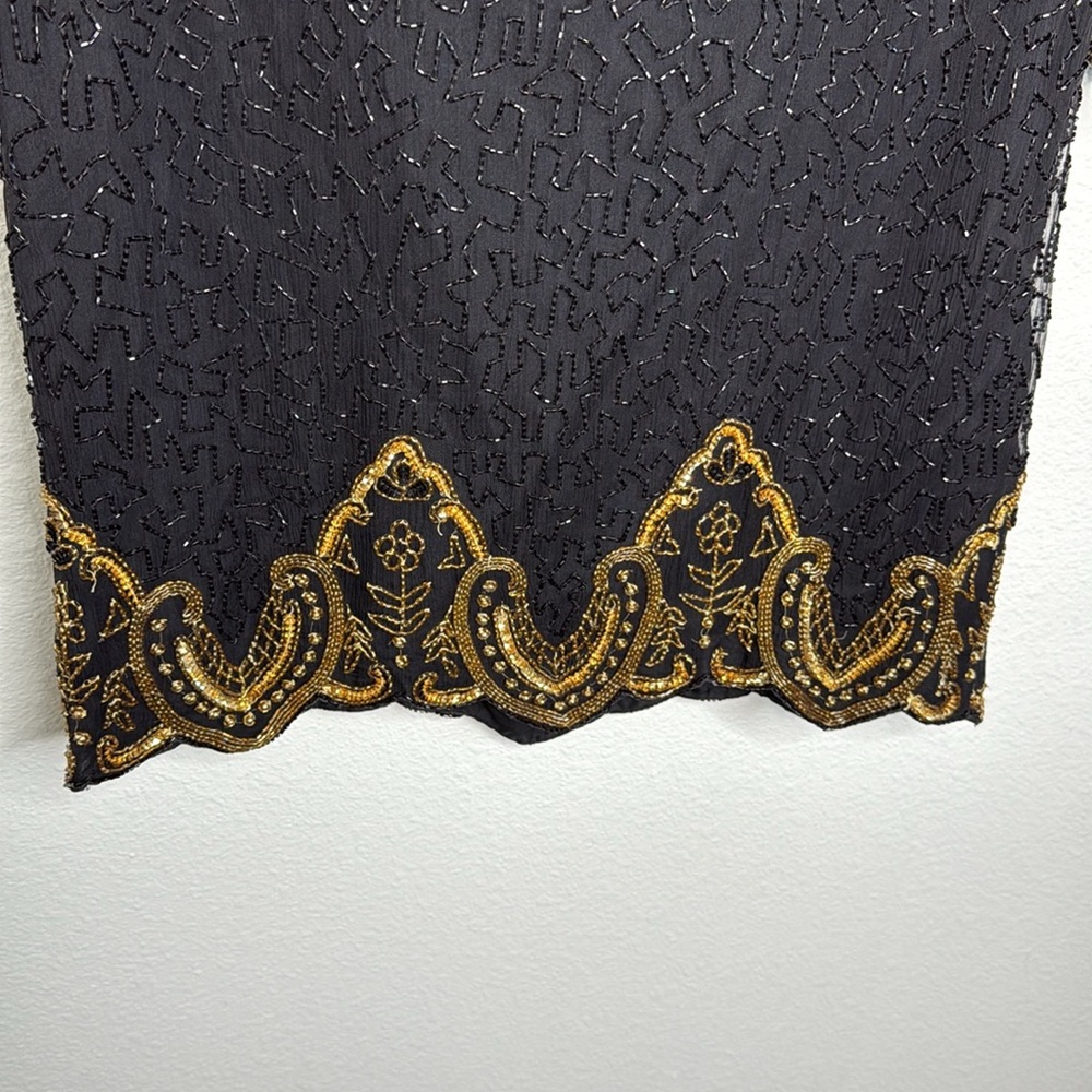 Exclusive Vintage 80’s Black and Gold Beaded 100% Silk Women's Top Size Small - Picture 10 of 12